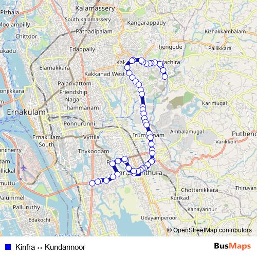 Kinfra ↔ Kundannoor bus Line Map