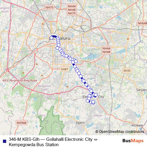 346-M KBS-Glh bus Line Map