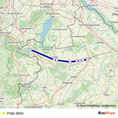 Pótló 9934 bus Line Map