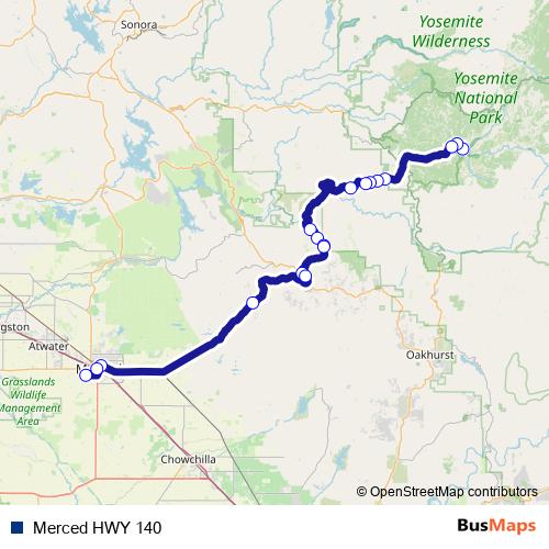 Merced HWY 140 bus Line Map