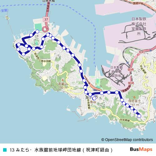 13 みたら・水族館前地球岬団地線（祝津町経由） bus Line Map