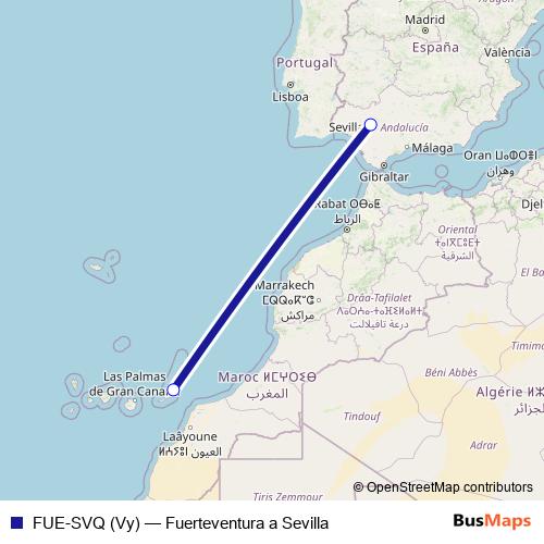 FUE-SVQ (Vy) air Line Map