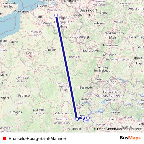 Brussels-Bourg-Saint-Maurice rail Line Map