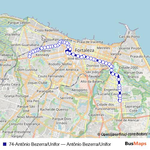 74-Antônio Bezerra/Unifor bus Line Map