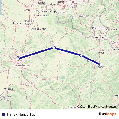 Paris - Nancy Tgv rail Line Map