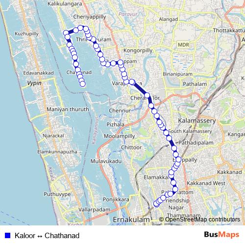 Kaloor ↔ Chathanad bus Line Map