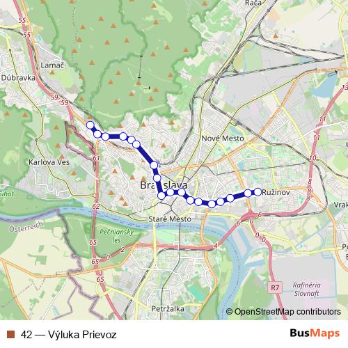 42 trolleybus Line Map