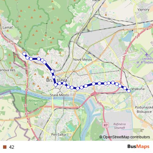 42 trolleybus Line Map