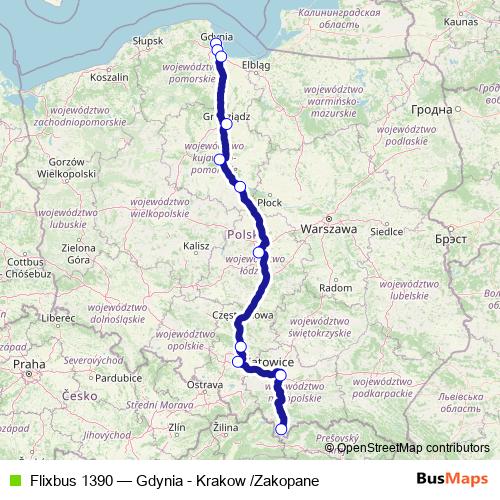 Flixbus 1390 bus Line Map