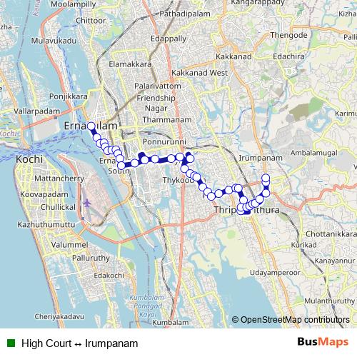 High Court ↔ Irumpanam bus Line Map
