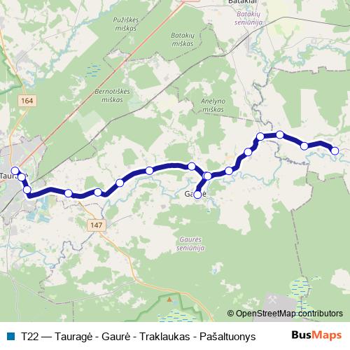 T22 bus Line Map