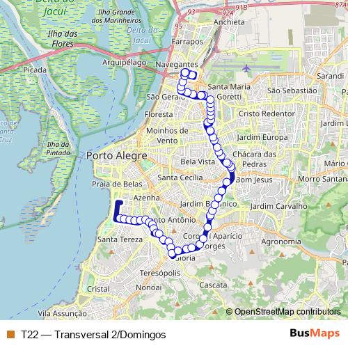 T22 bus Line Map