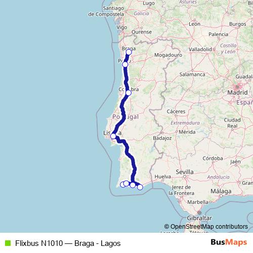Flixbus N1010 bus Line Map
