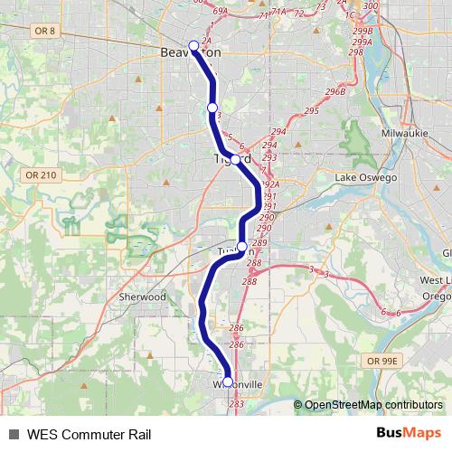 WES Commuter Rail rail Line Map