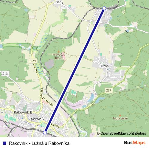 Rakovník - Lužná u Rakovníka rail Line Map