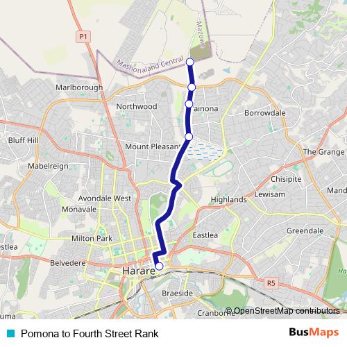 Pomona to Fourth Street Rank bus Line Map