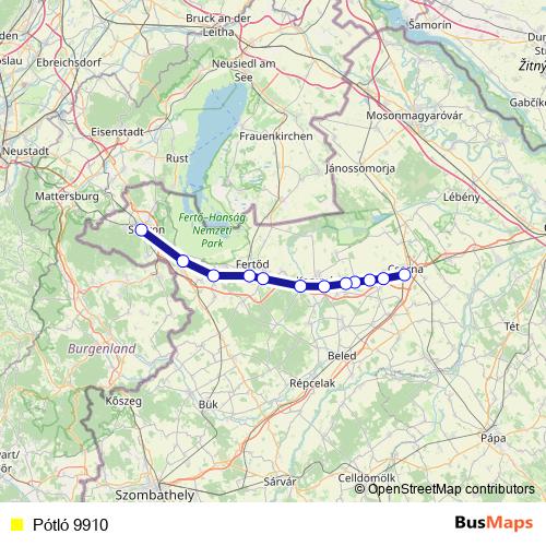 Pótló 9910 bus Line Map