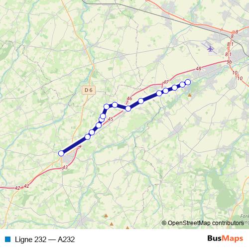 Ligne 232 bus Line Map