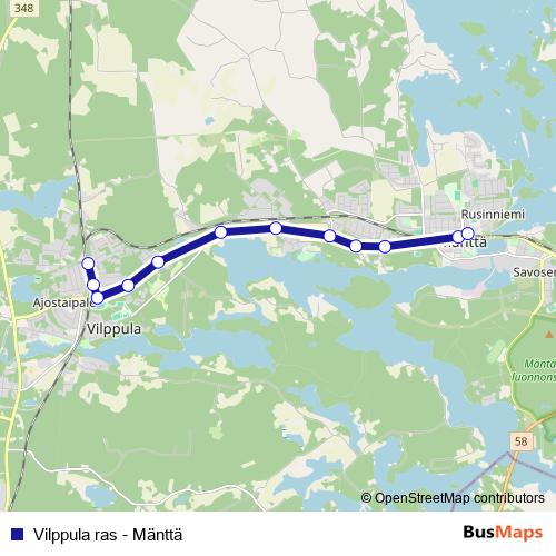 Vilppula ras - Mänttä bus Line Map