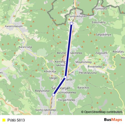 Pótló 5813 bus Line Map
