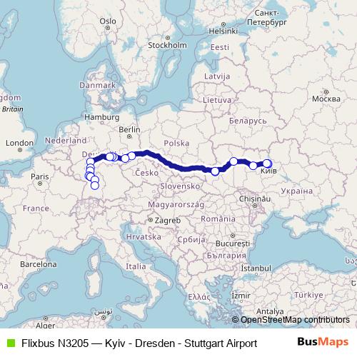 Flixbus N3205 bus Line Map