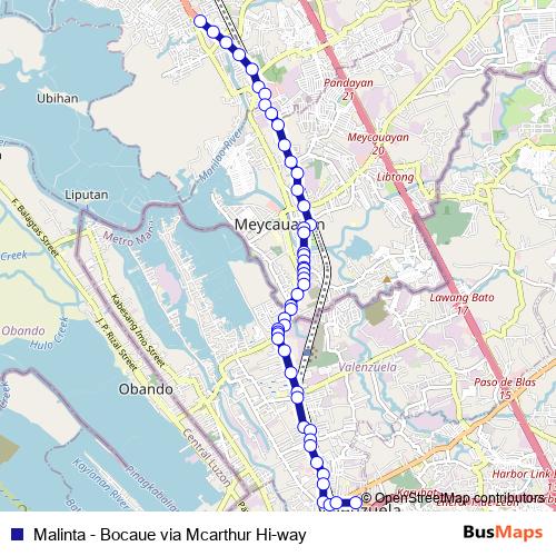 Malinta - Bocaue via Mcarthur Hi-way bus Line Map
