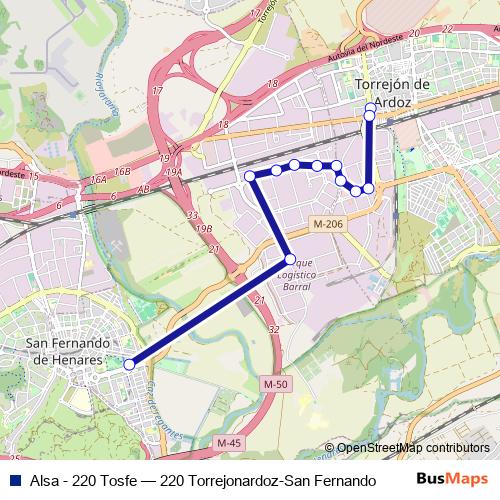 Alsa - 220 Tosfe bus Line Map