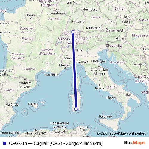 CAG-Zrh air Line Map
