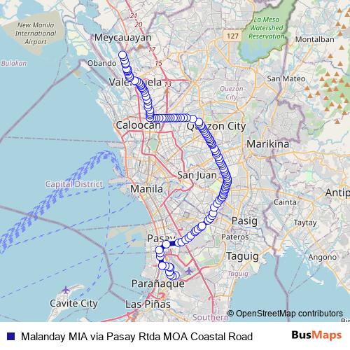 Malanday MIA via Pasay Rtda MOA Coastal Road bus Line Map