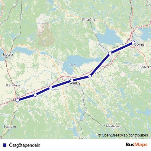 Östgötapendeln rail Line Map