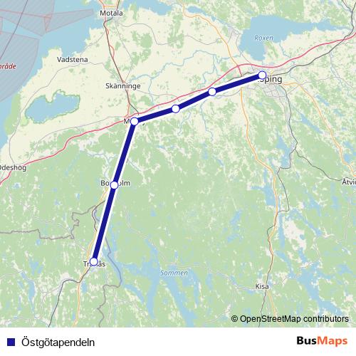Östgötapendeln rail Line Map