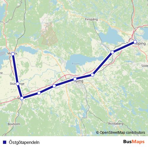 Östgötapendeln rail Line Map