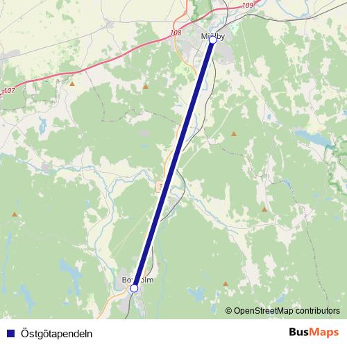 Östgötapendeln rail Line Map