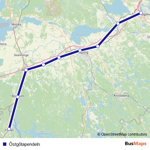 Östgötapendeln rail Line Map