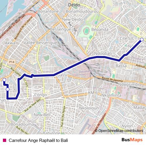 Carrefour Ange Raphaël to Bali bus Line Map