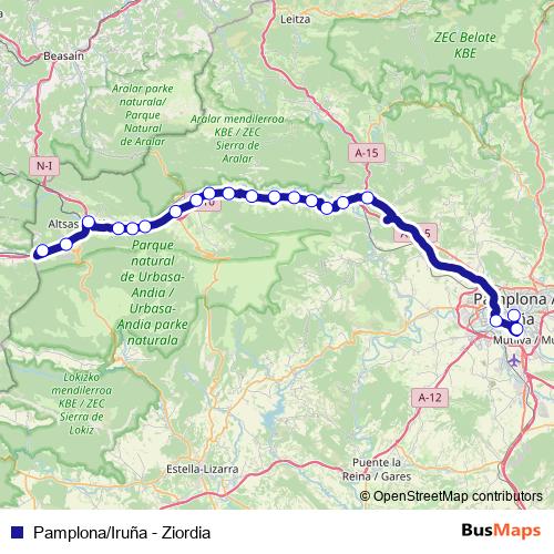 Pamplona/Iruña - Ziordia bus Line Map