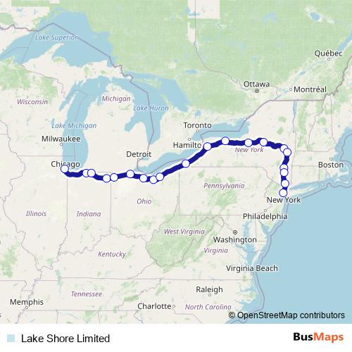 Lake Shore Limited rail Line Map