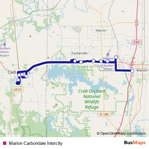 Marion Carbondale Intercity bus Line Map