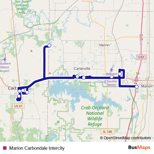Marion Carbondale Intercity bus Line Map