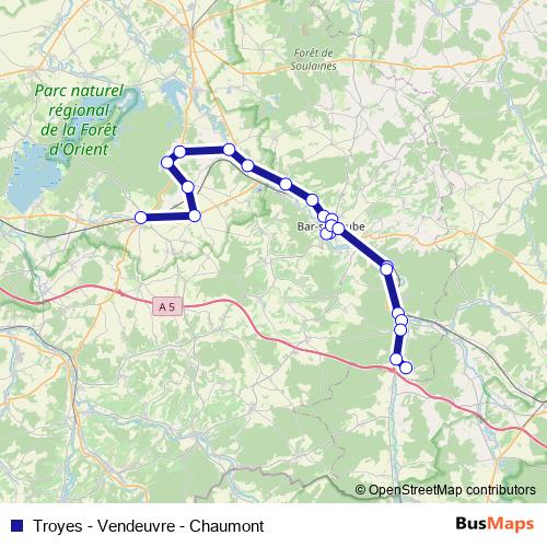 Troyes - Vendeuvre - Chaumont bus Line Map