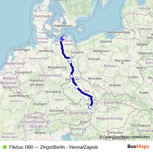 Flixbus N60 bus Line Map