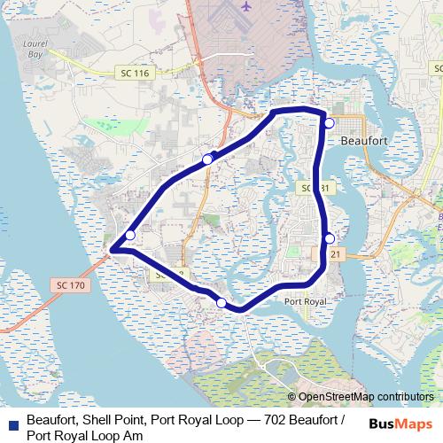 Beaufort, Shell Point, Port Royal Loop bus Line Map