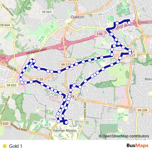 Gold 1 bus Line Map