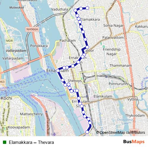 Elamakkara ↔ Thevara bus Line Map