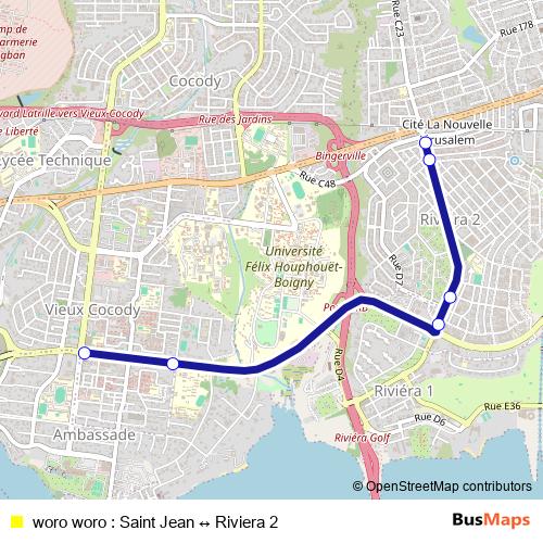 woro woro : Saint Jean ↔ Riviera 2 bus Line Map