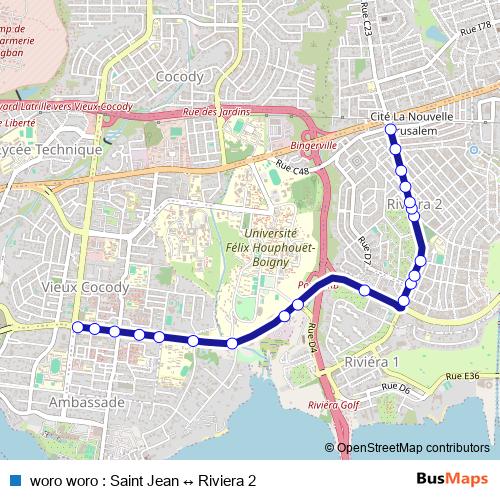 woro woro : Saint Jean ↔ Riviera 2 bus Line Map