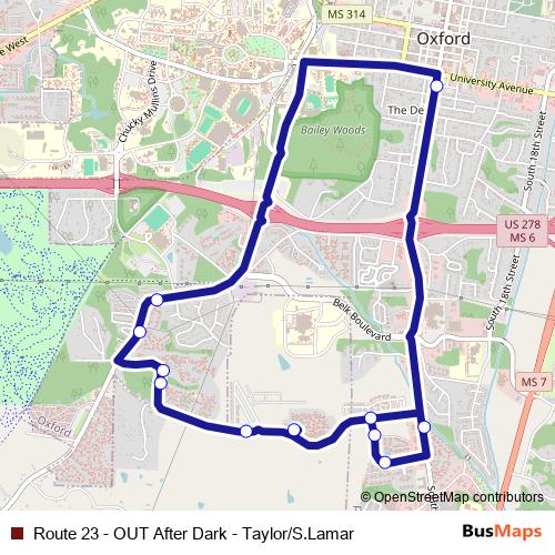 Route 23 - OUT After Dark - Taylor/S.Lamar bus Line Map