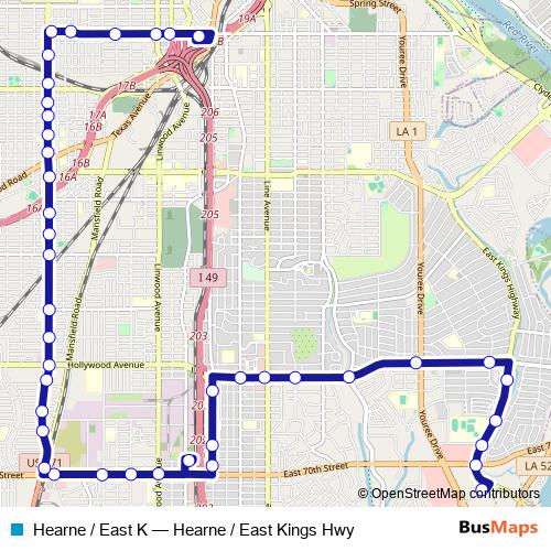 Hearne / East K bus Line Map