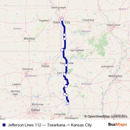 Jefferson Lines 112 bus Line Map
