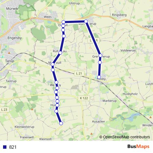 821 bus Line Map